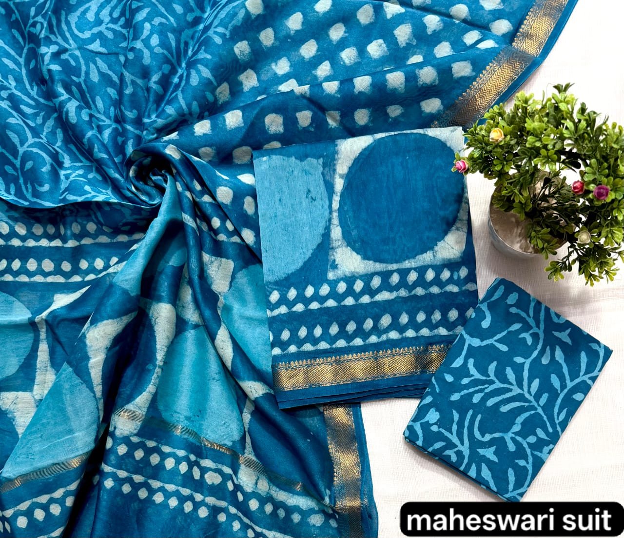 Maheshwari Block Printed Suit