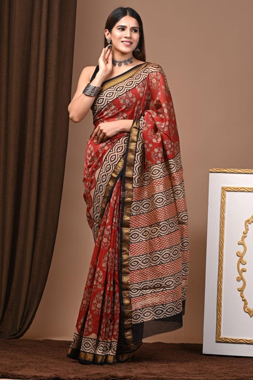 Maheshwari Hand Block Printed Saree