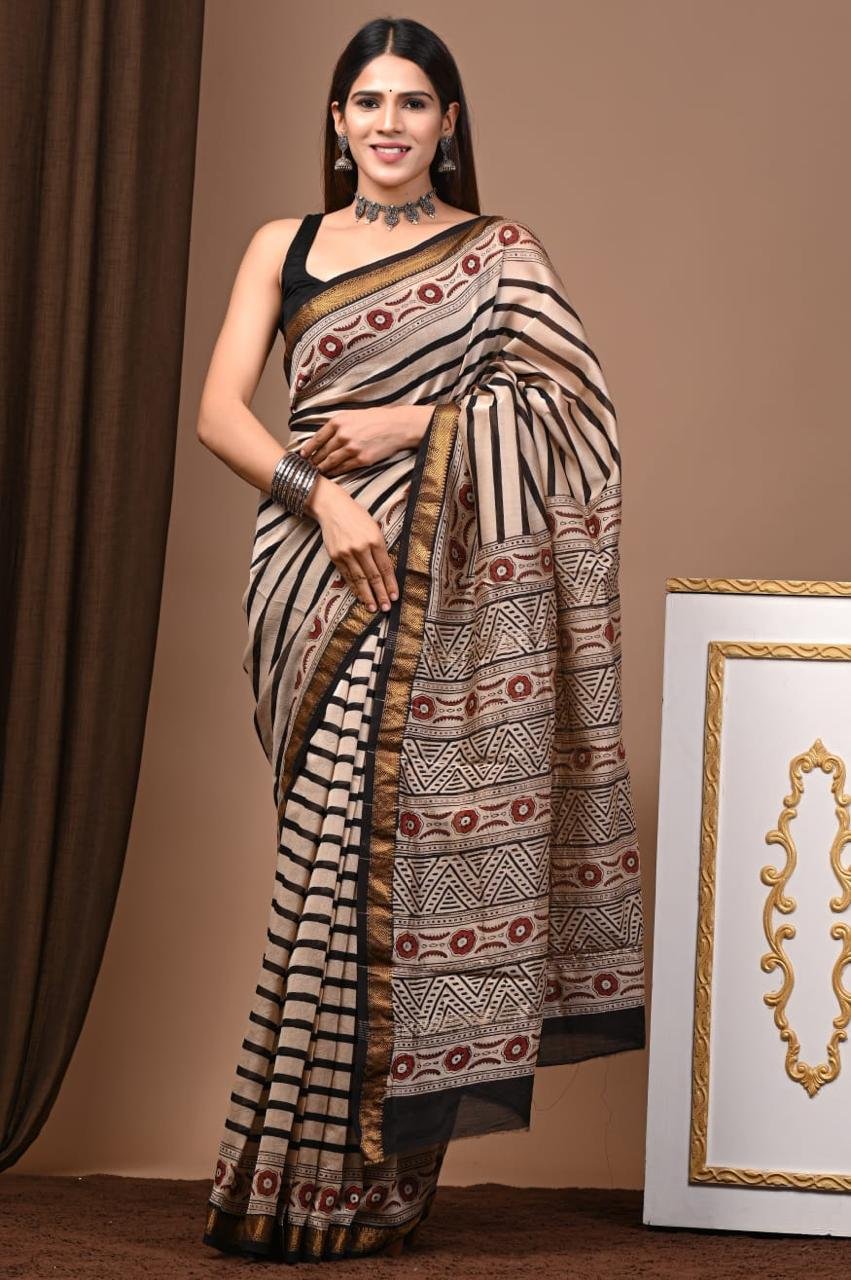 Maheshwari Hand Block Printed Saree