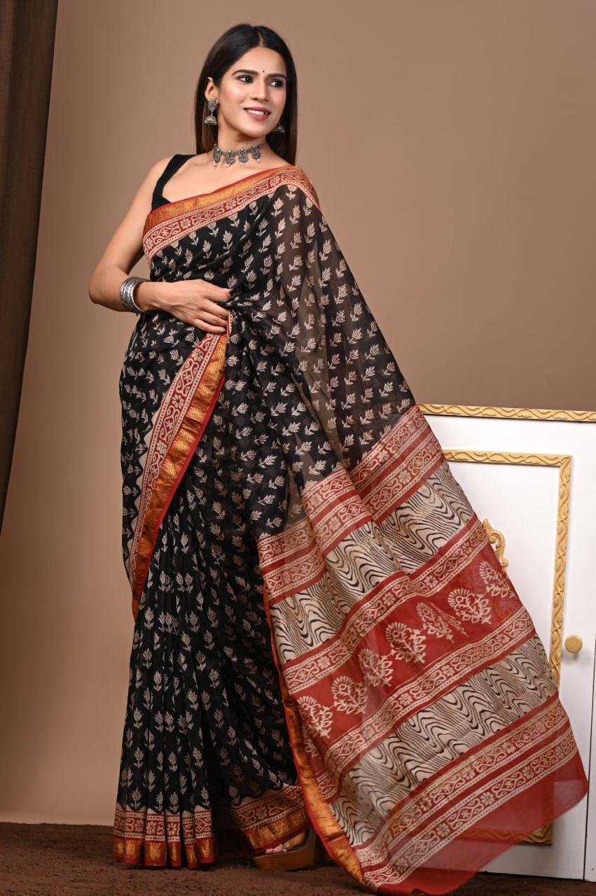 Maheshwari Hand Block Printed Saree