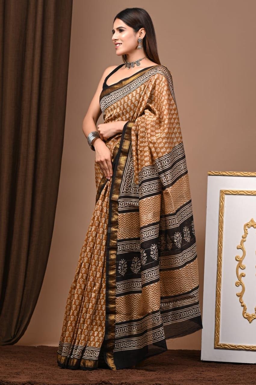 Maheshwari Hand Block Printed Saree