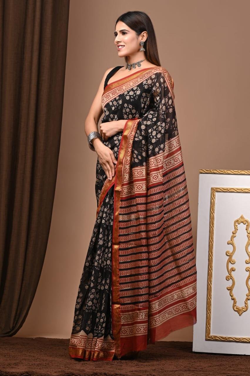 Maheshwari Hand Block Printed Saree