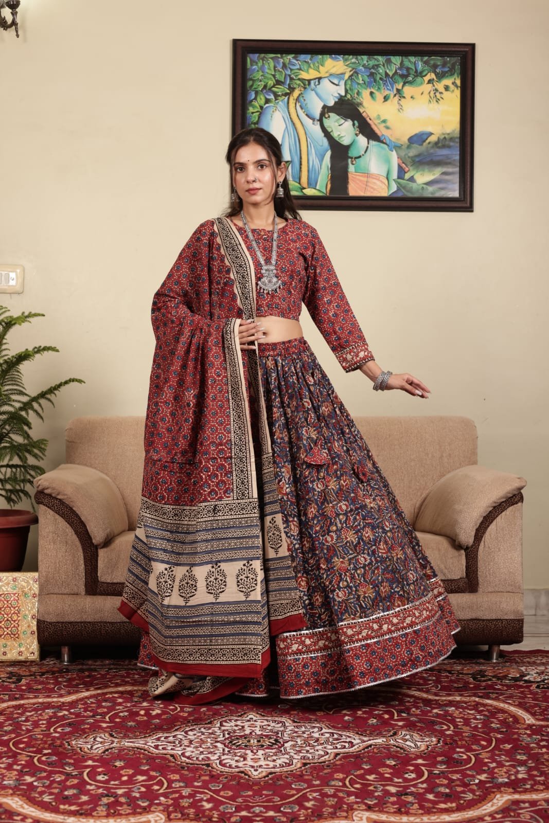 Cotton Printed Lehenga Choli Set