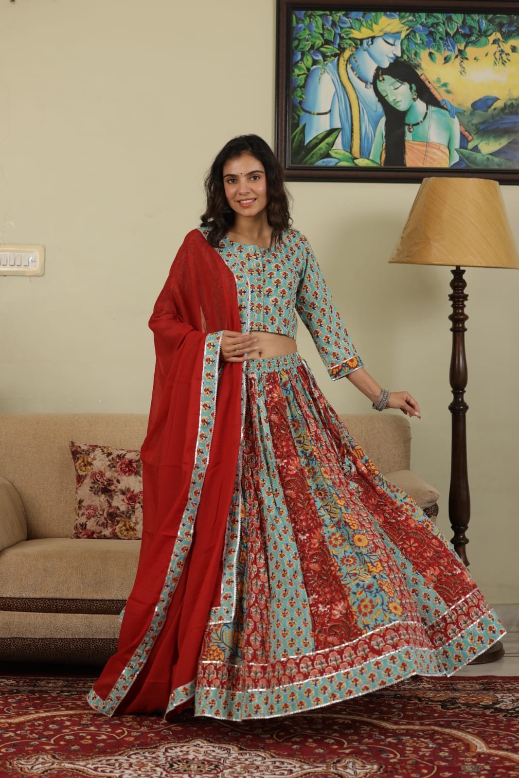 Cotton Printed Lehenga Choli Set