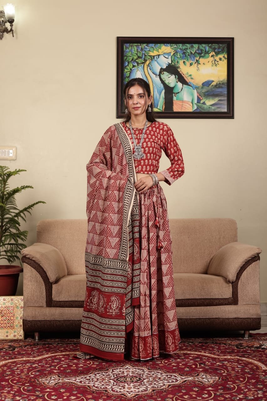 Cotton Printed Lehenga Choli Set