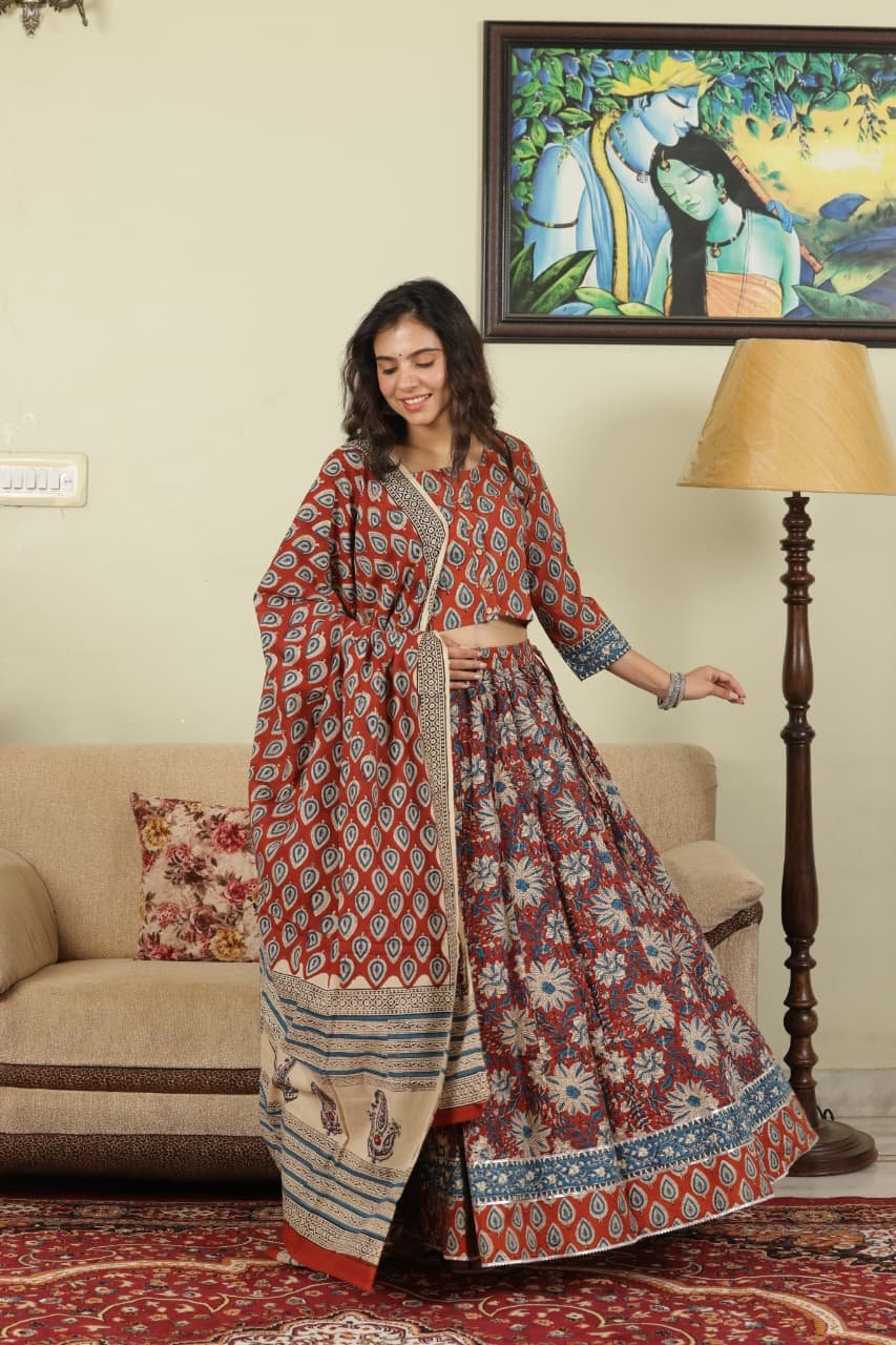 Cotton Printed Lehenga Choli Set
