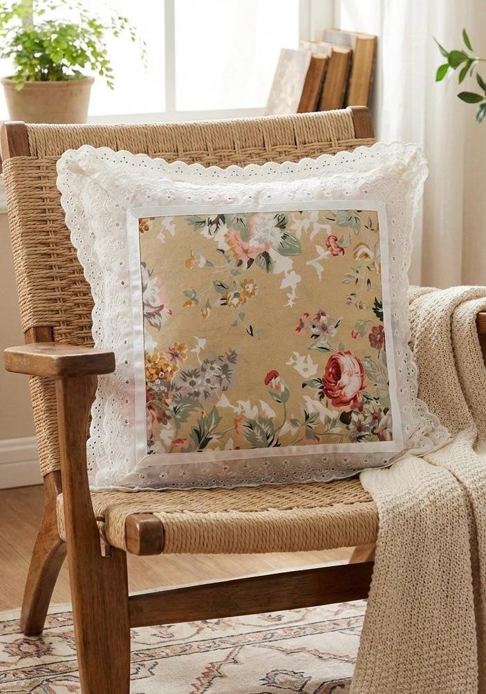 Cotton Printed Lace Cushion Covers