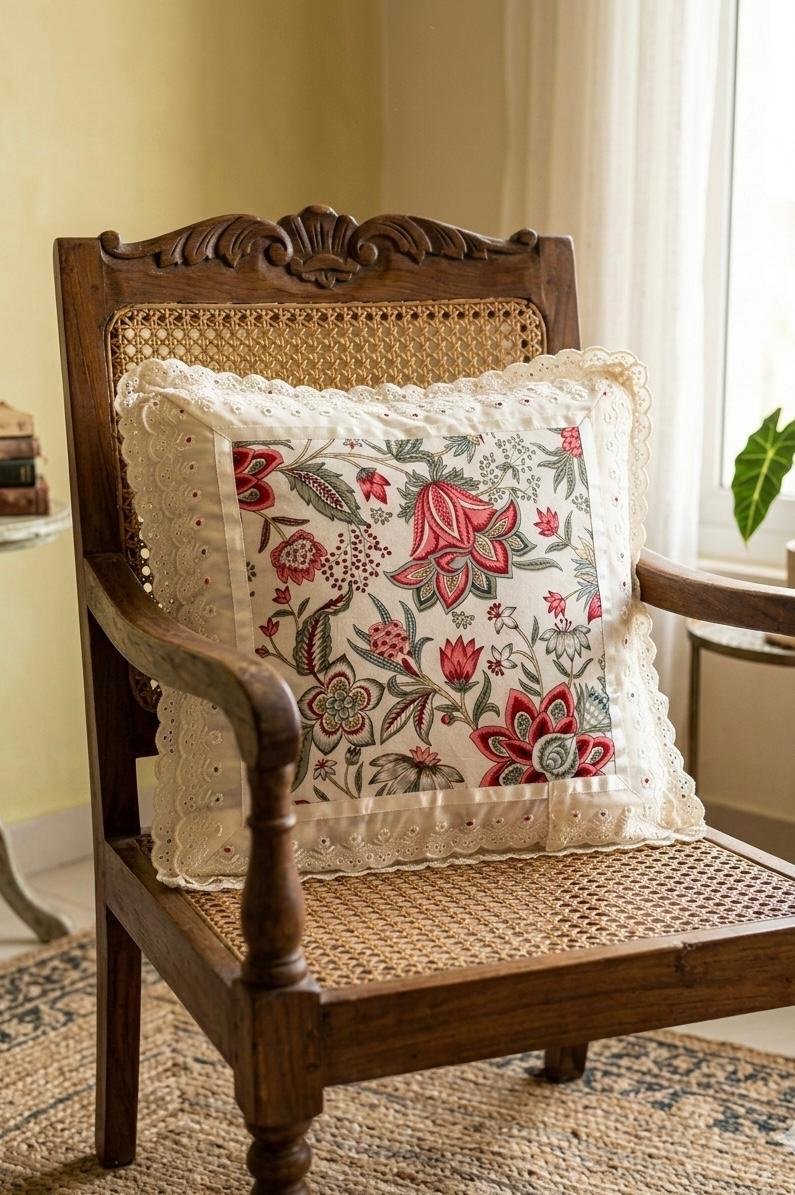 Cotton Printed Lace Cushion Covers