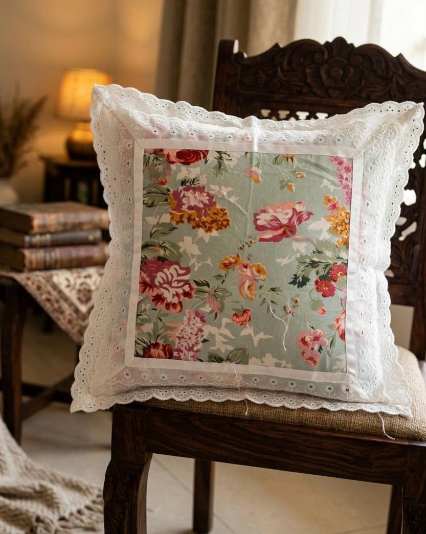 Cotton Printed Lace Cushion Covers