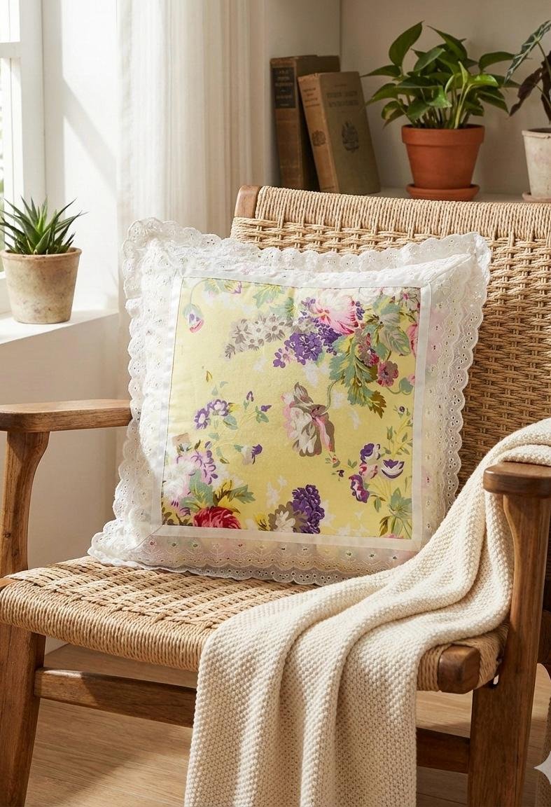 Cotton Printed Lace Cushion Covers