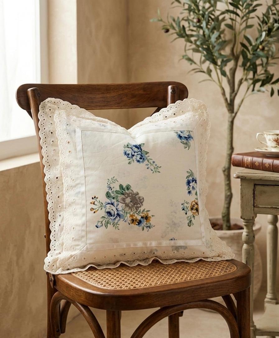 Cotton Printed Lace Cushion Covers