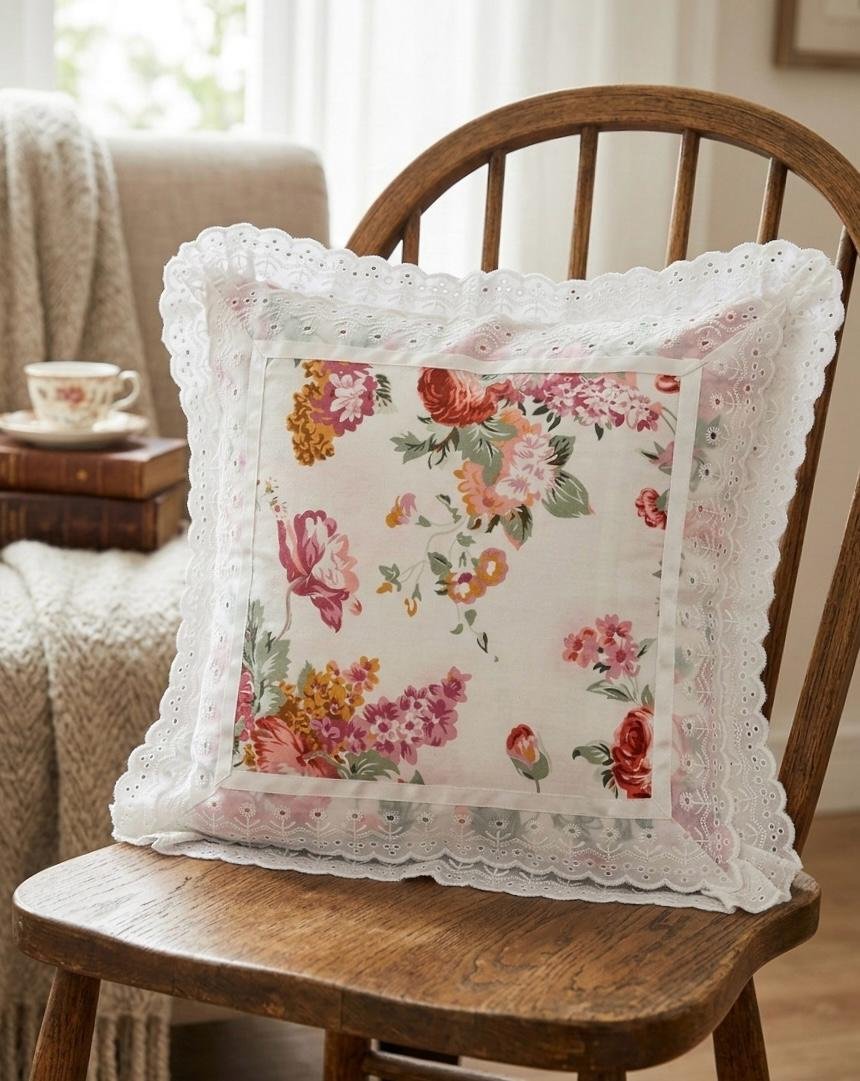 Cotton Printed Lace Cushion Covers