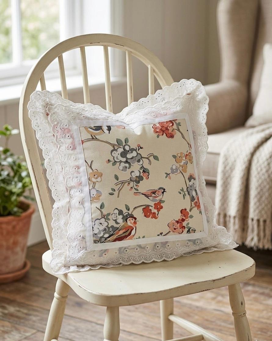 Cotton Printed Lace Cushion Covers