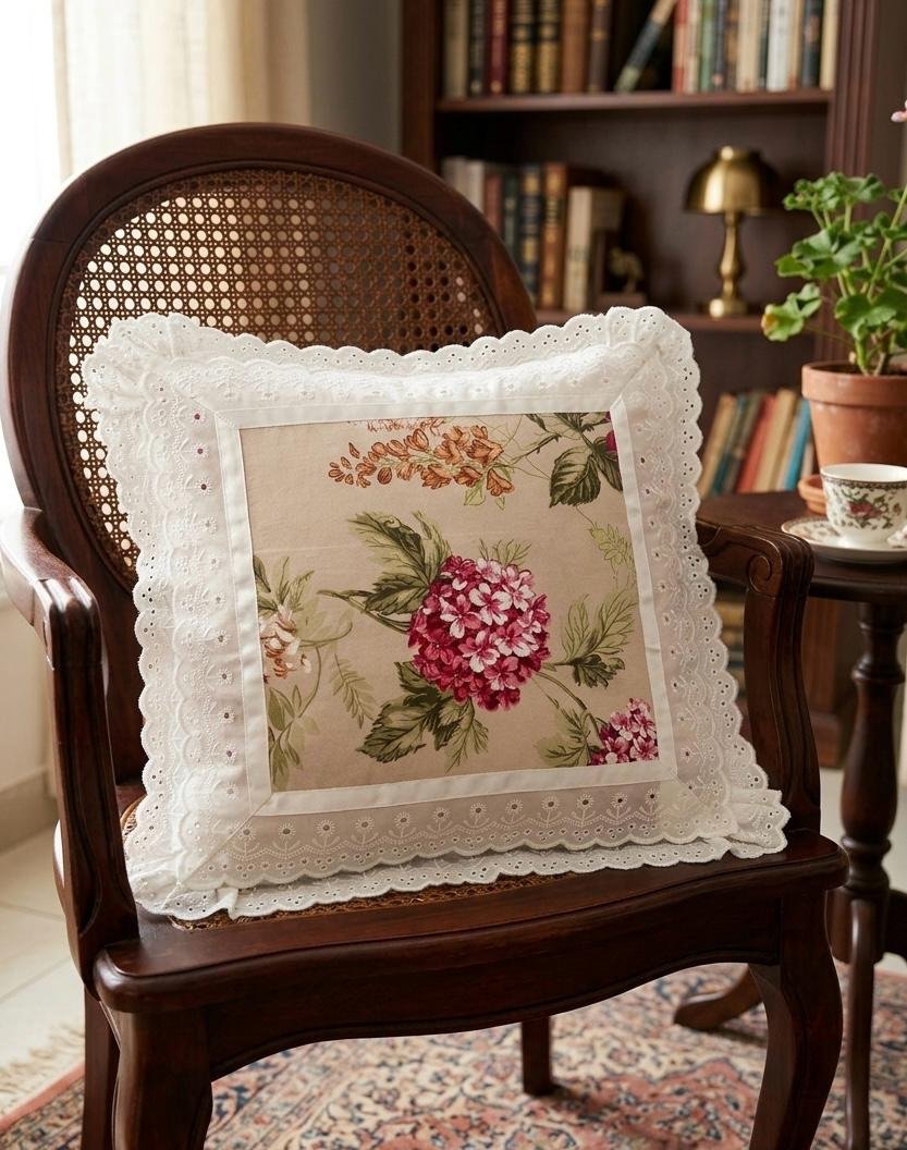 Cotton Printed Lace Cushion Covers