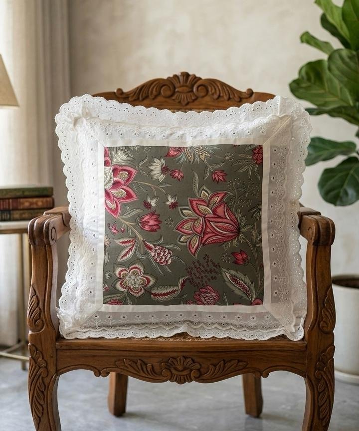 Cotton Printed Lace Cushion Covers