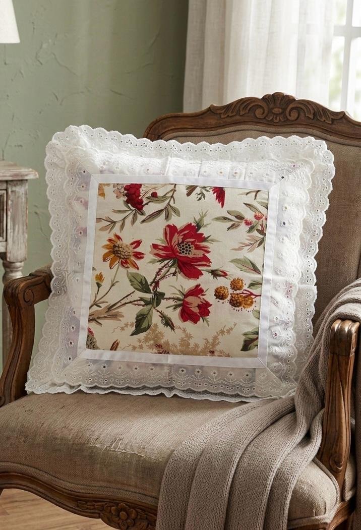 Cotton Printed Lace Cushion Covers