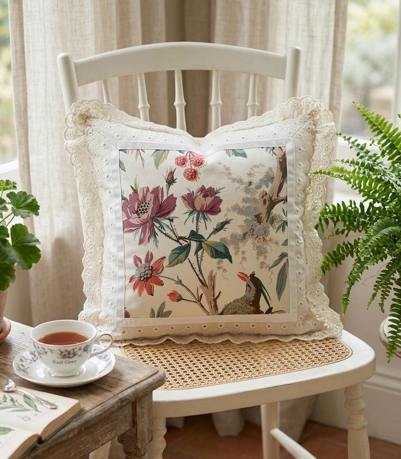 Cotton Printed Lace Cushion Covers