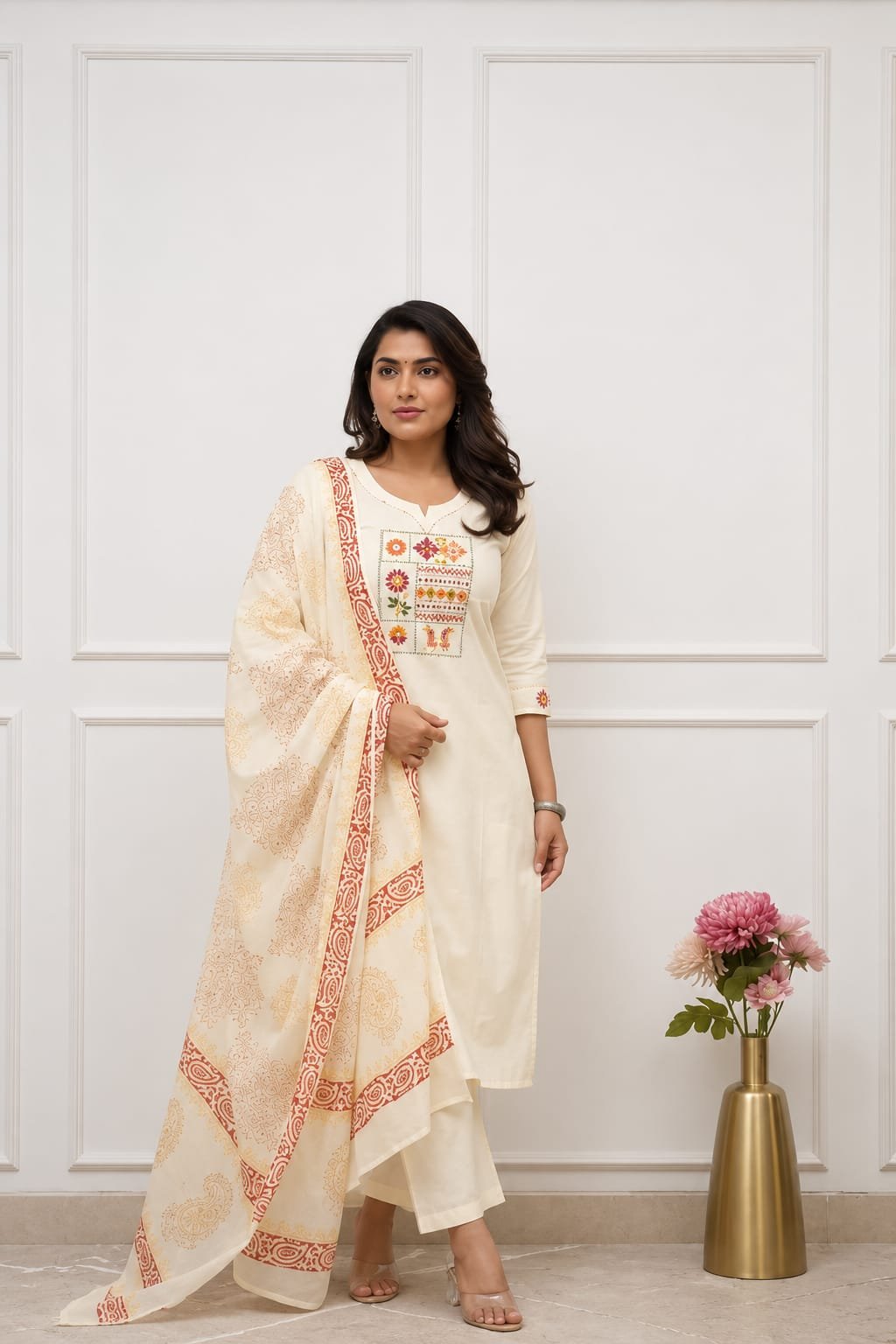 Cotton Embroidered Stitched Suit Set