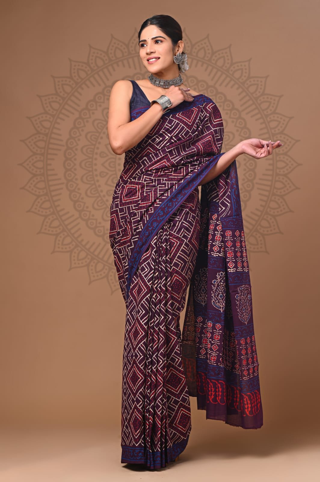 Cotton Hand Block Printed Saree