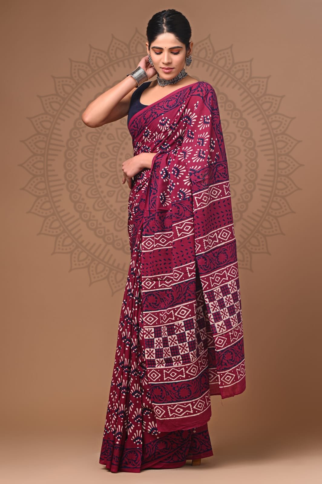 Cotton Hand Block Printed Saree