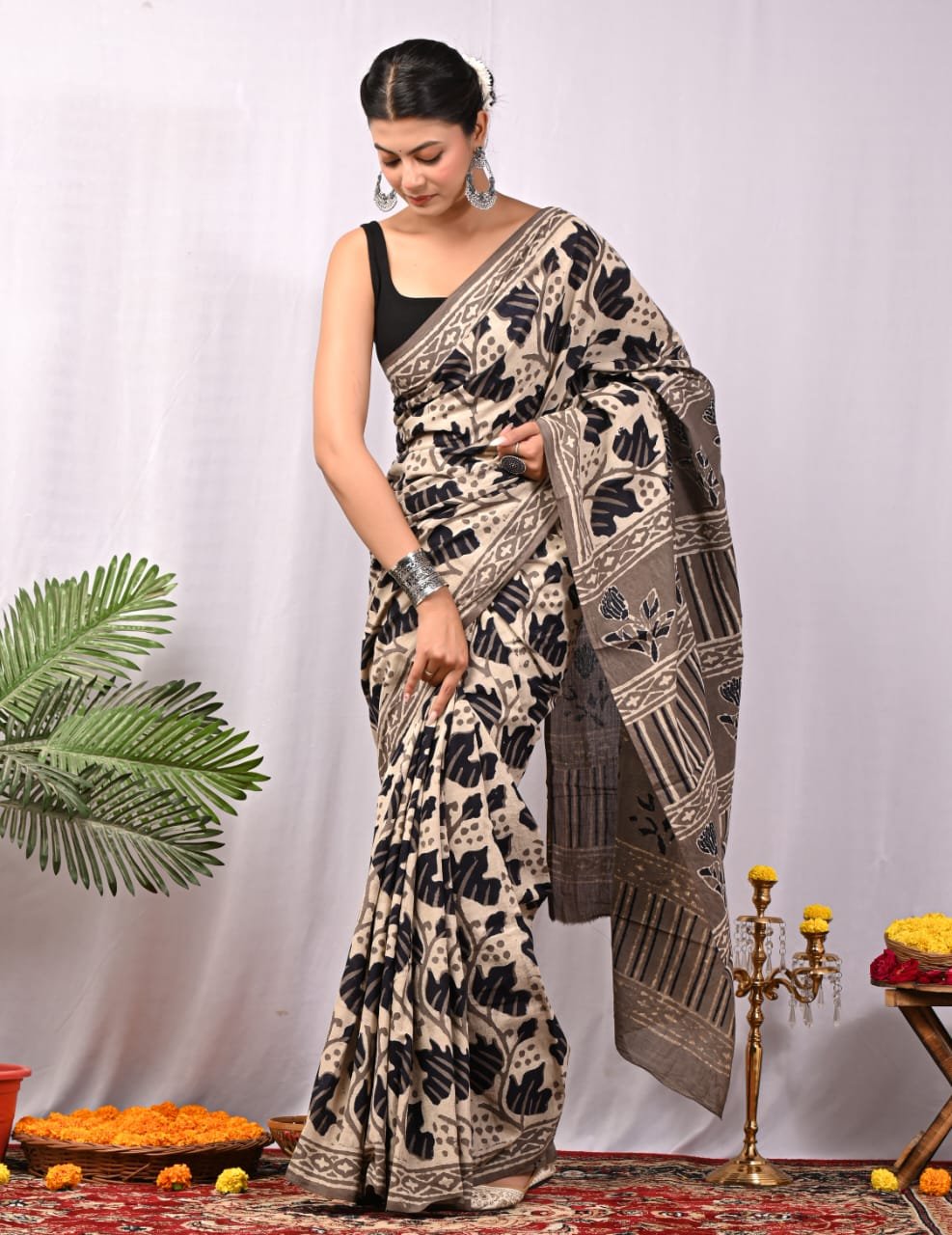 Cotton Hand Block Printed Saree