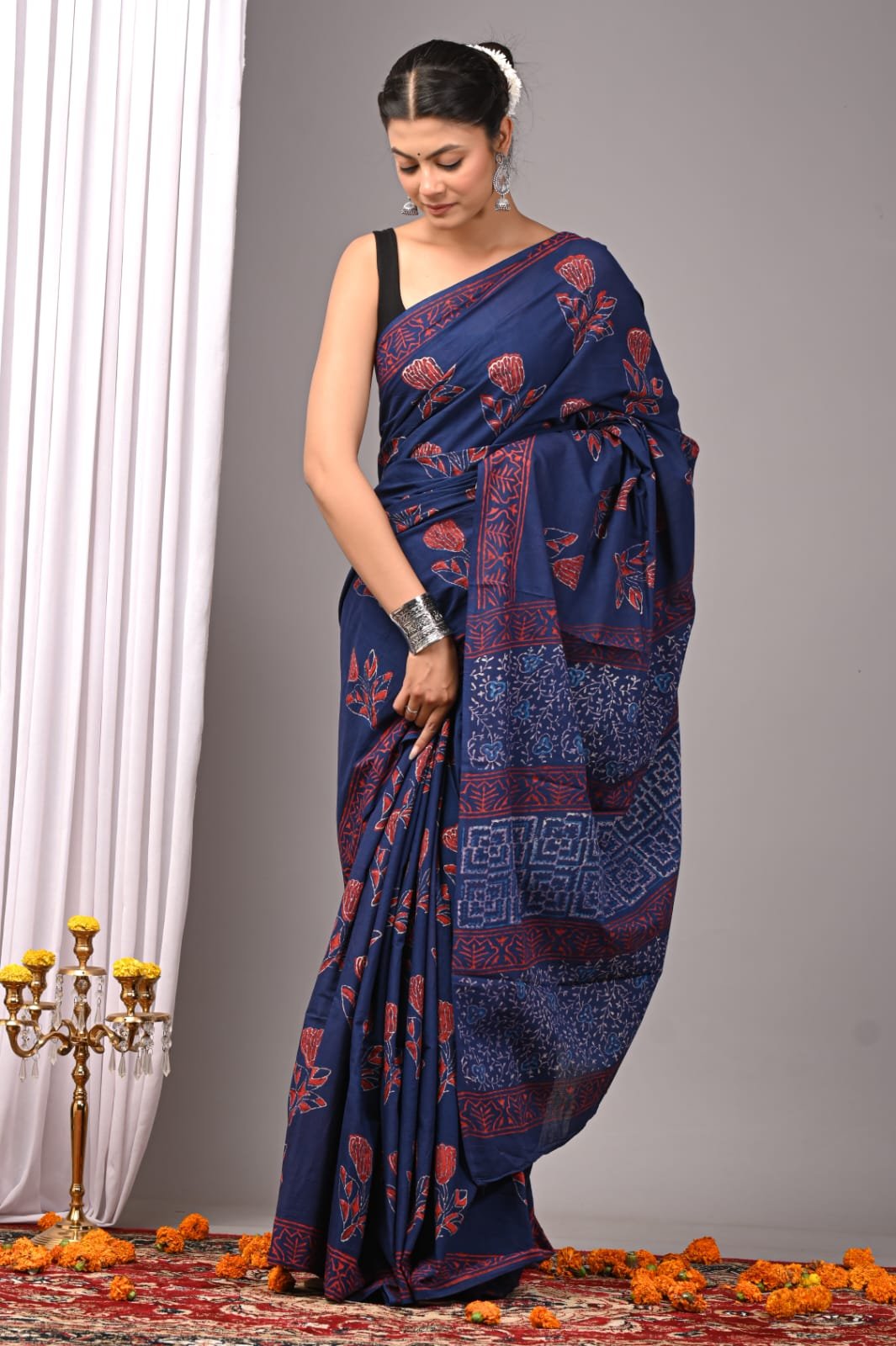 Cotton Hand Block Printed Saree