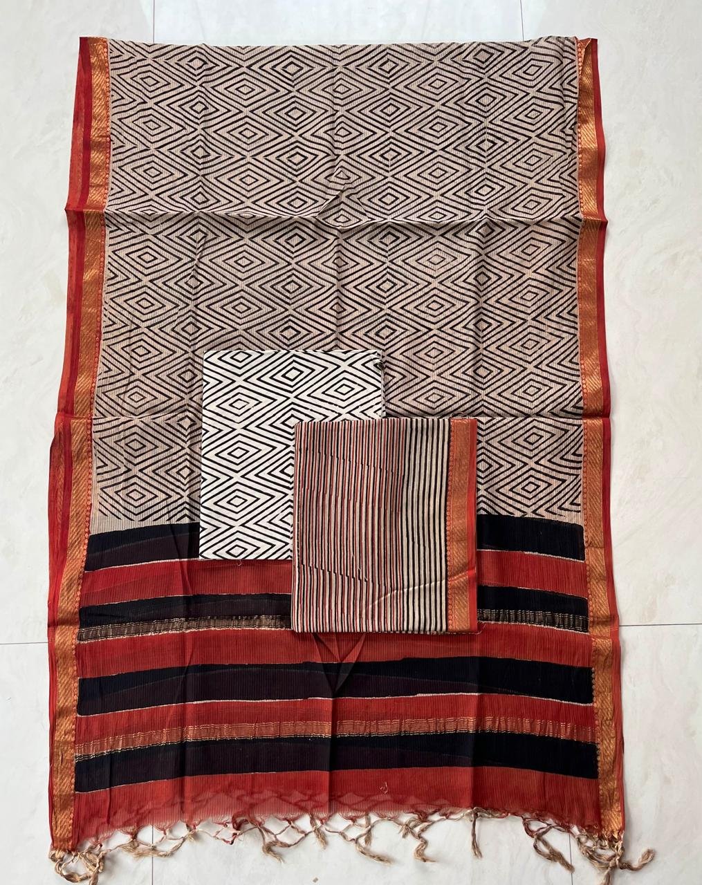 Rib Maheshwari Block Printed Suit