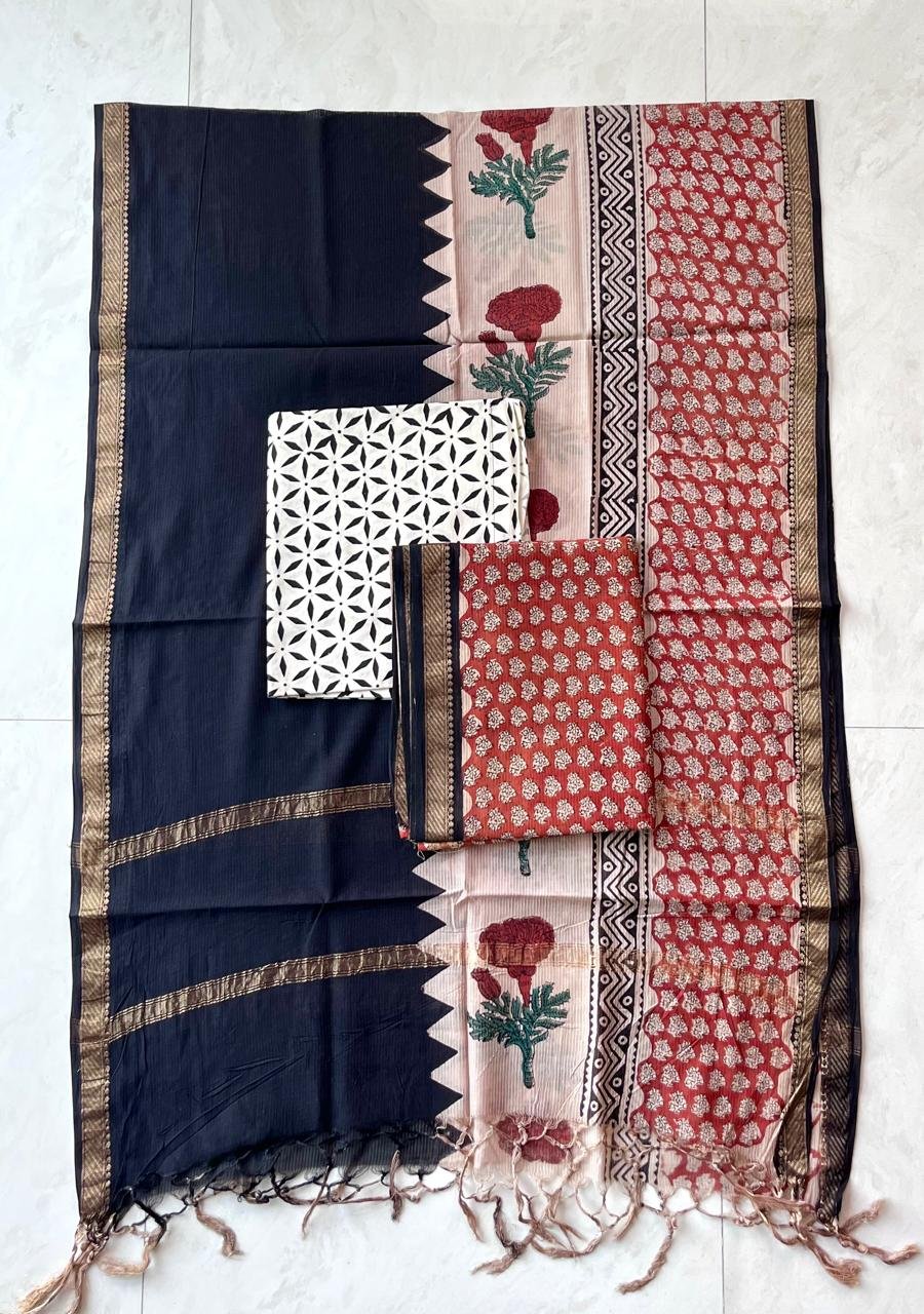 Rib Maheshwari Block Printed Suit