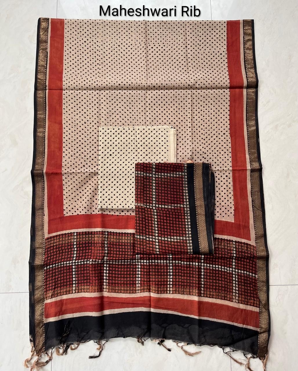Rib Maheshwari Block Printed Suit