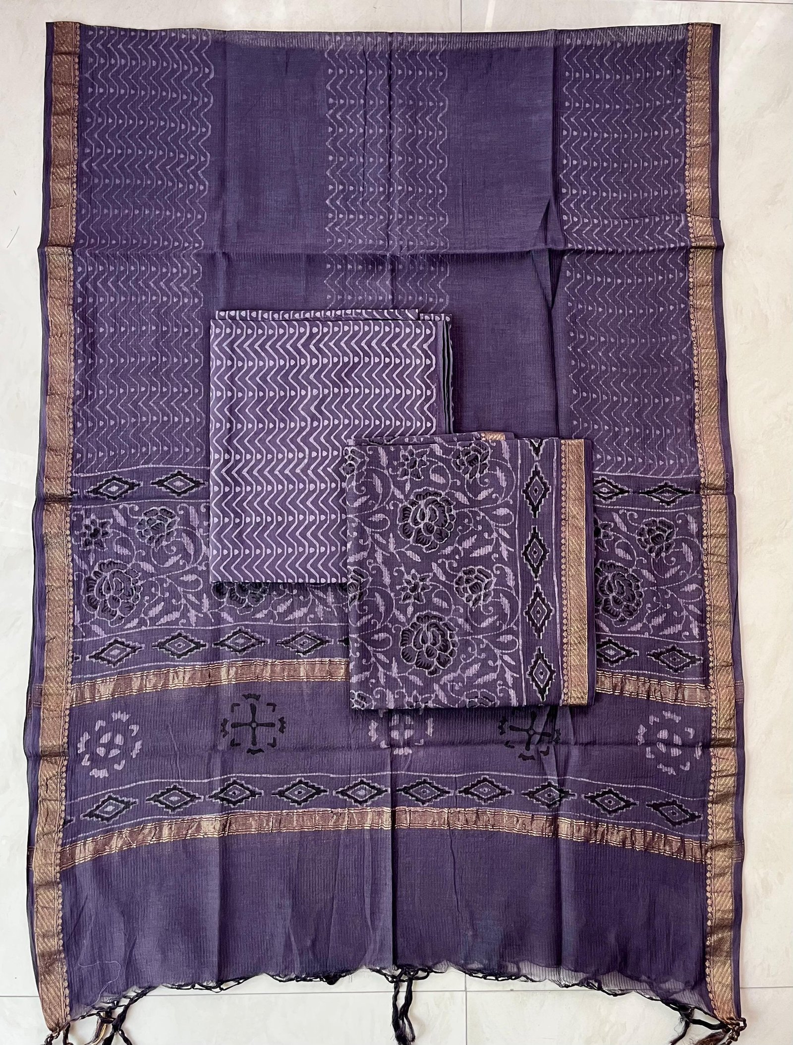 Rib Maheshwari Block Printed Suit
