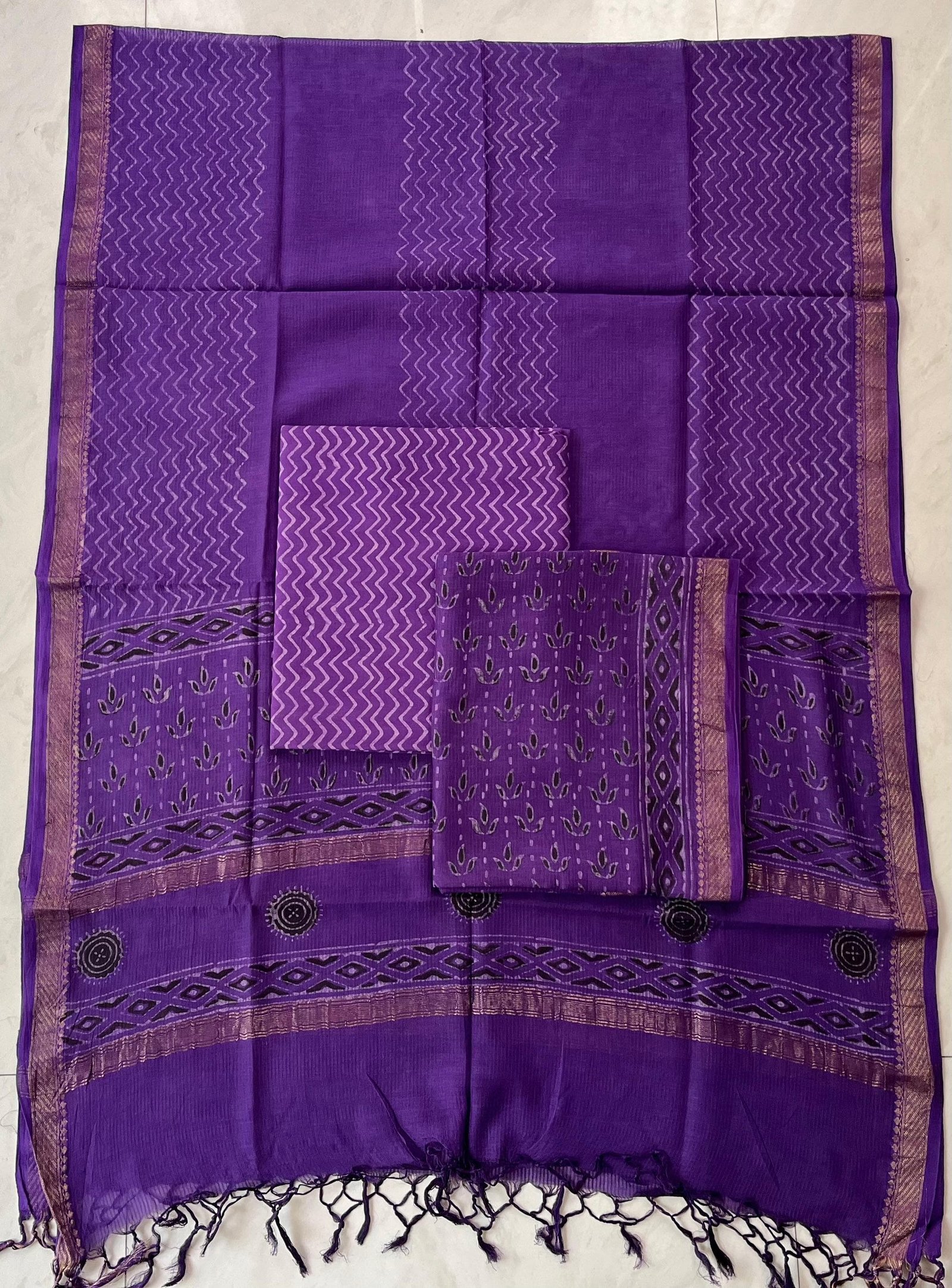 Rib Maheshwari Block Printed Suit