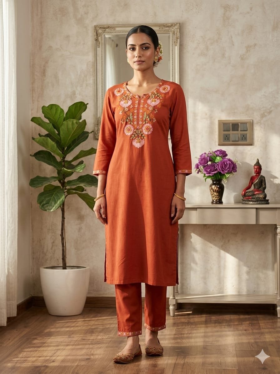 Cotton Embroidered Cord Set