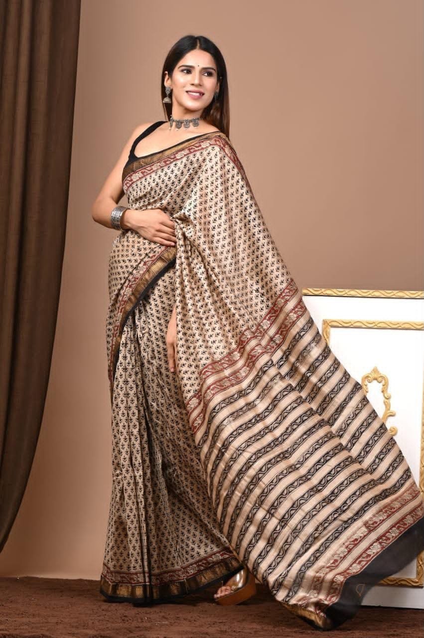 Maheshwari Hand Block Printed Saree