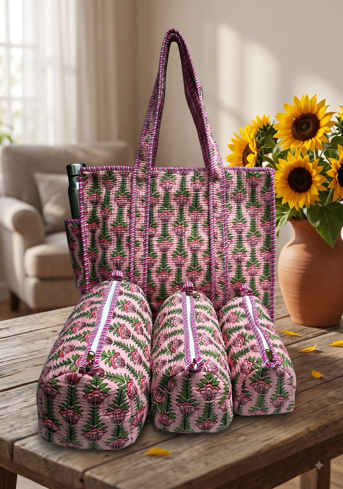 Cotton Printed Quilted Bag Combo