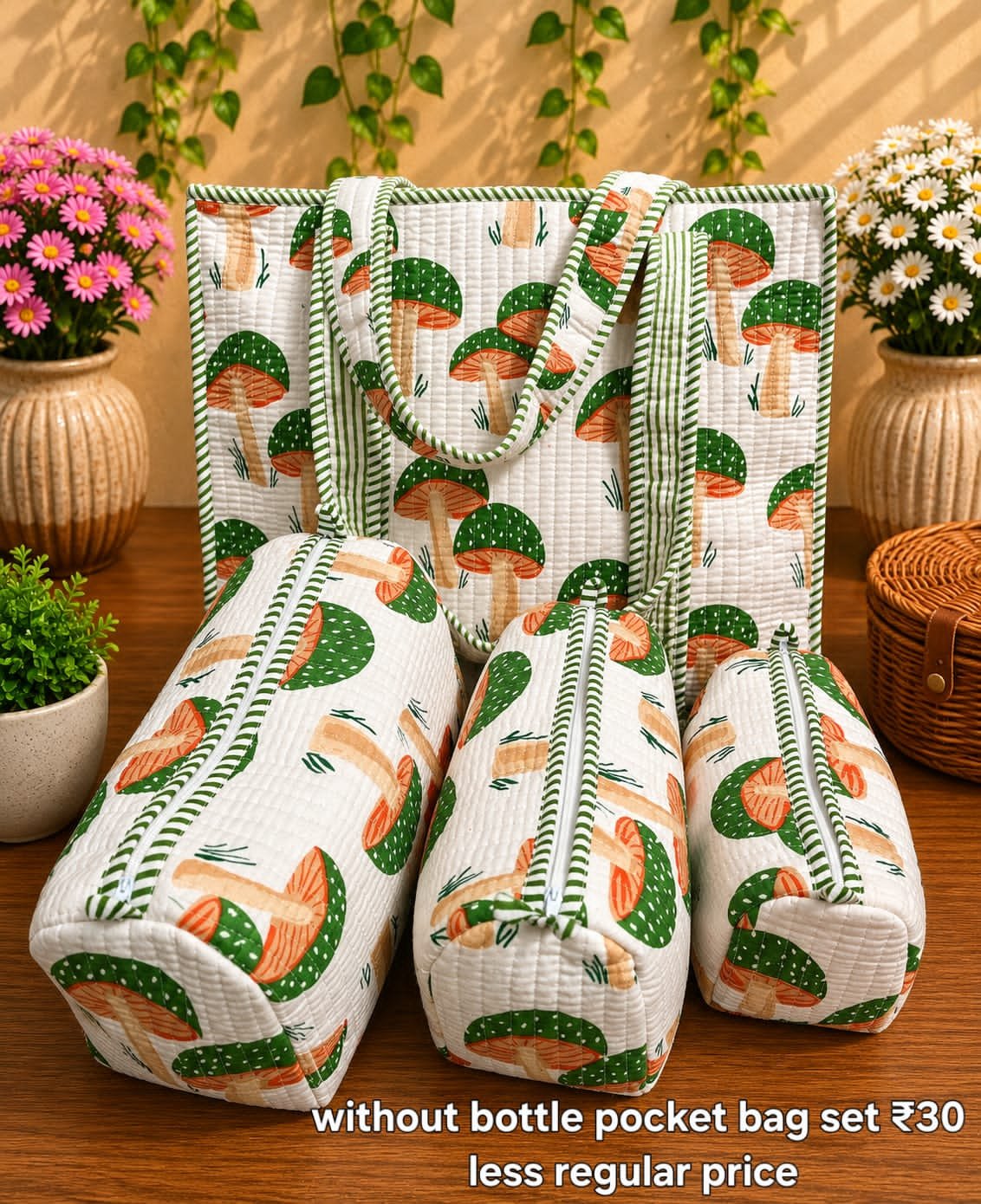 Cotton Printed Quilted Bag Combo