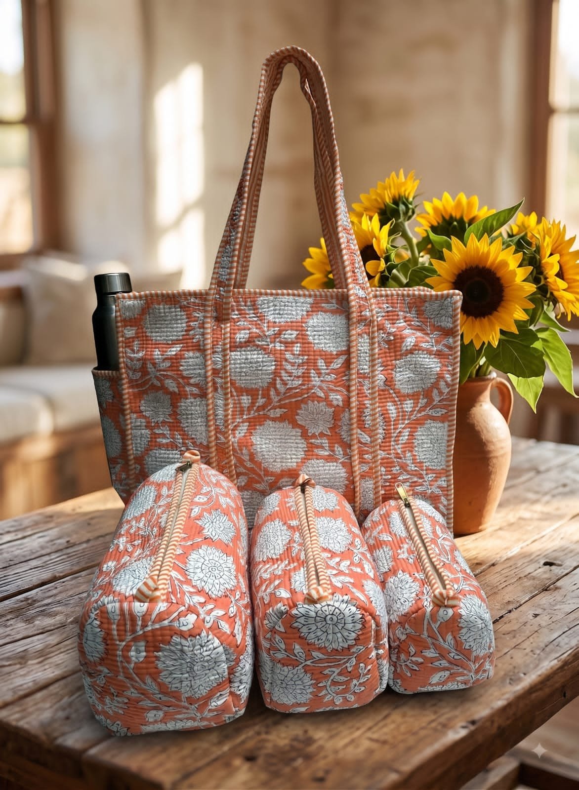 Cotton Printed Quilted Bag Combo
