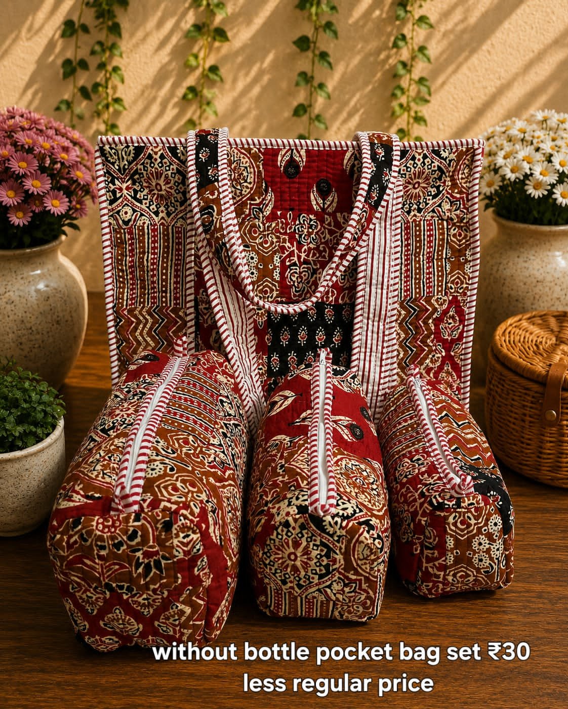Cotton Printed Quilted Bag Combo