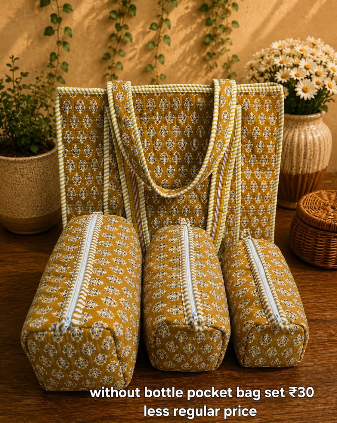 Cotton Printed Quilted Bag Combo