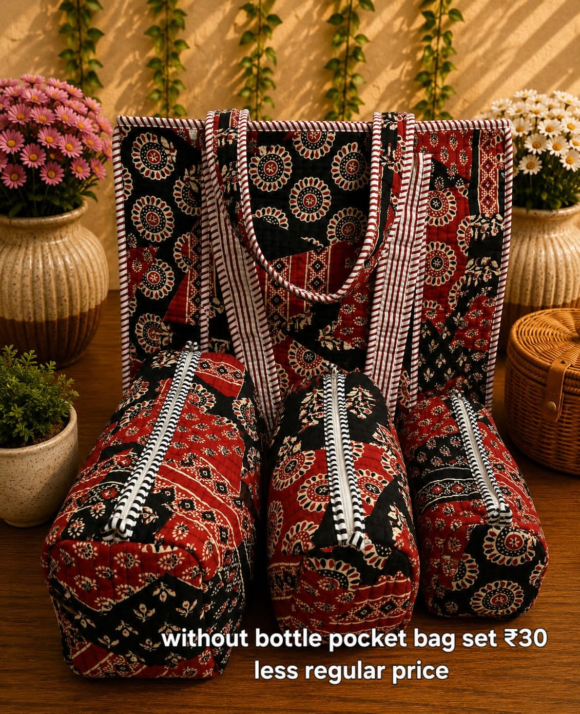 Cotton Printed Quilted Bag Combo