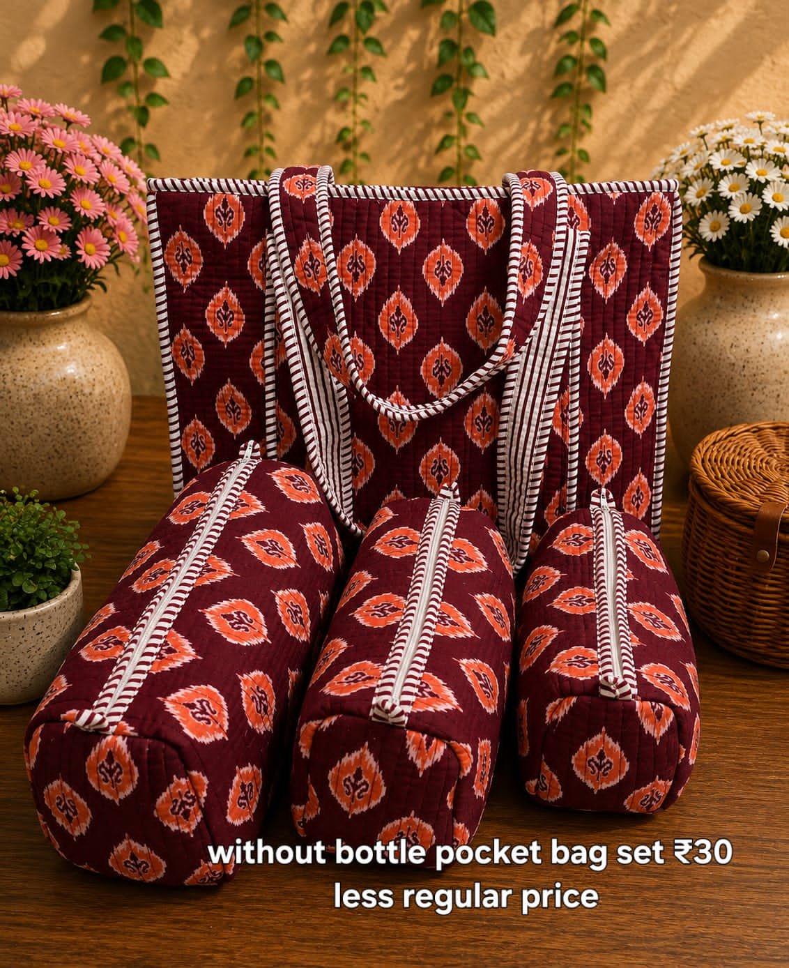 Cotton Printed Quilted Bag Combo
