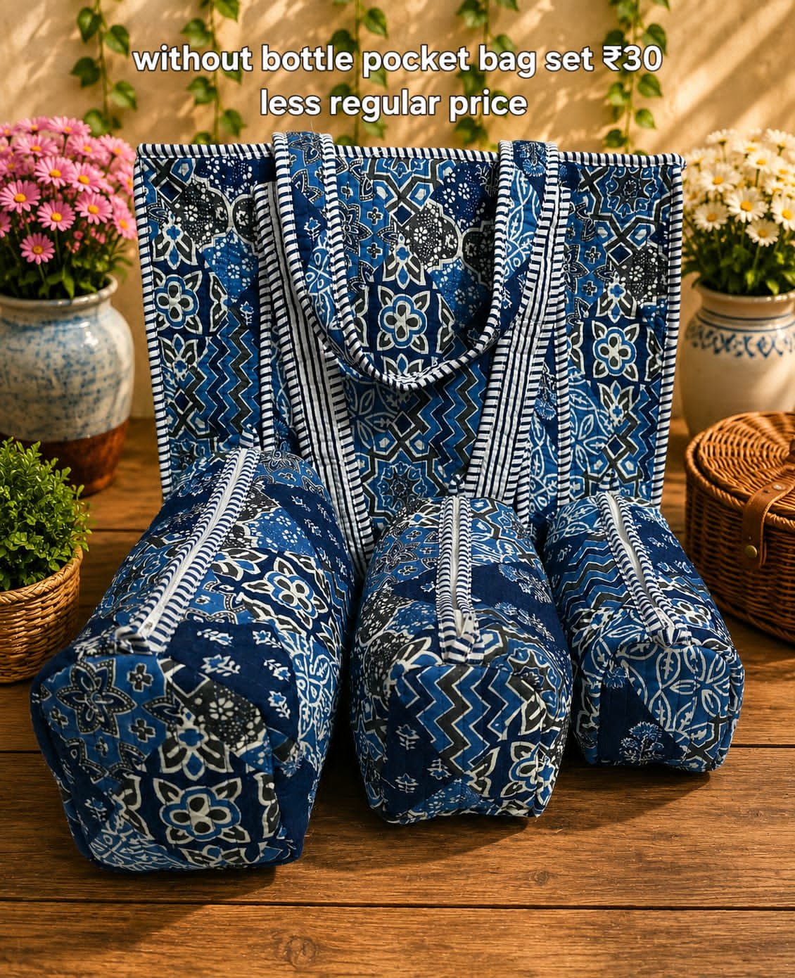 Cotton Printed Quilted Bag Combo