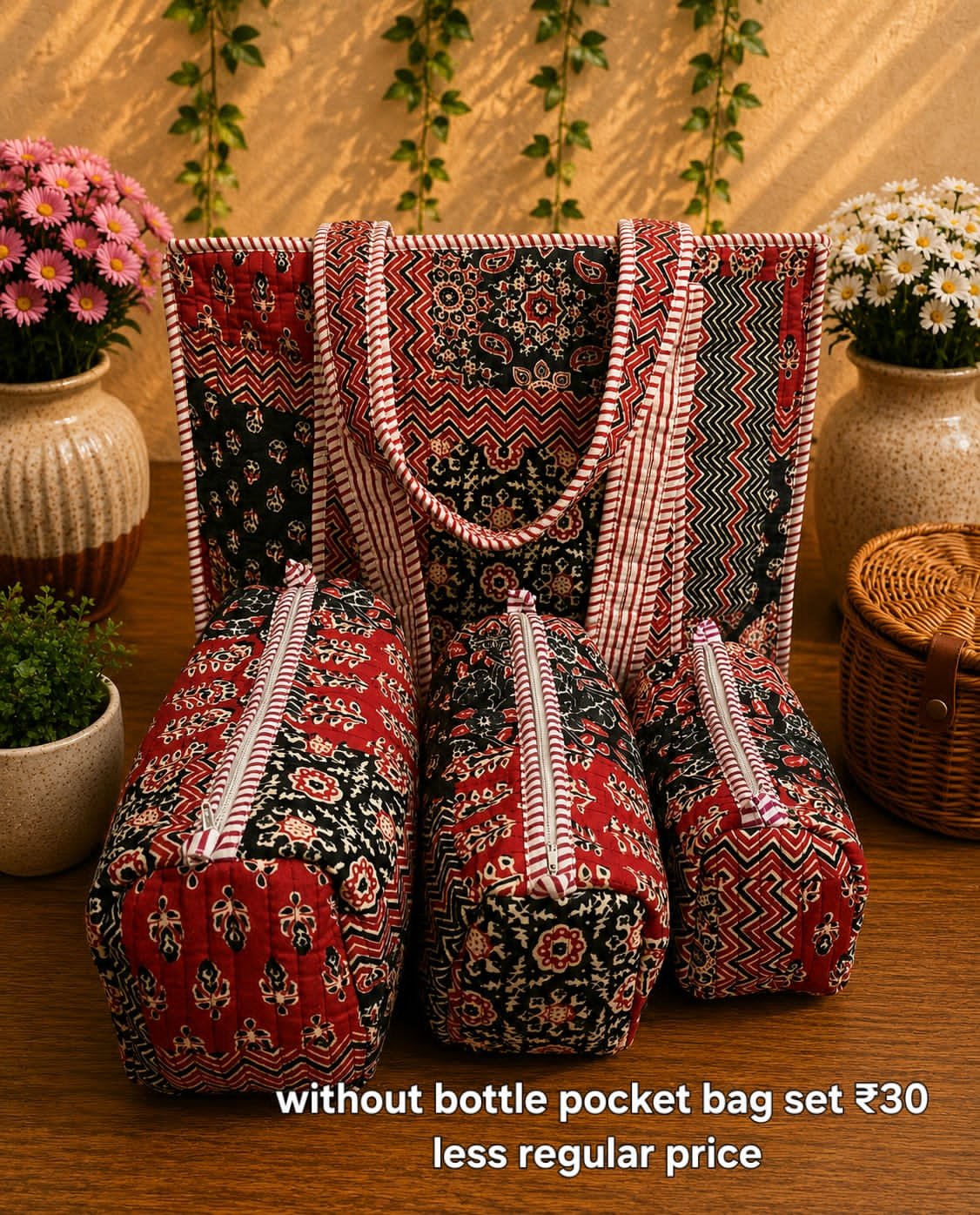 Cotton Printed Quilted Bag Combo