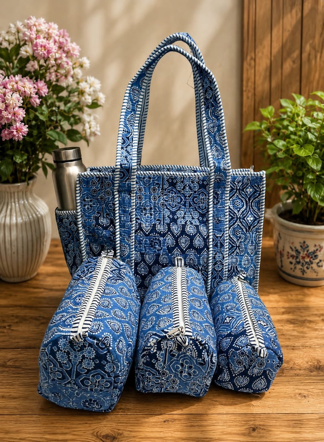 Cotton Printed Quilted Bag Combo
