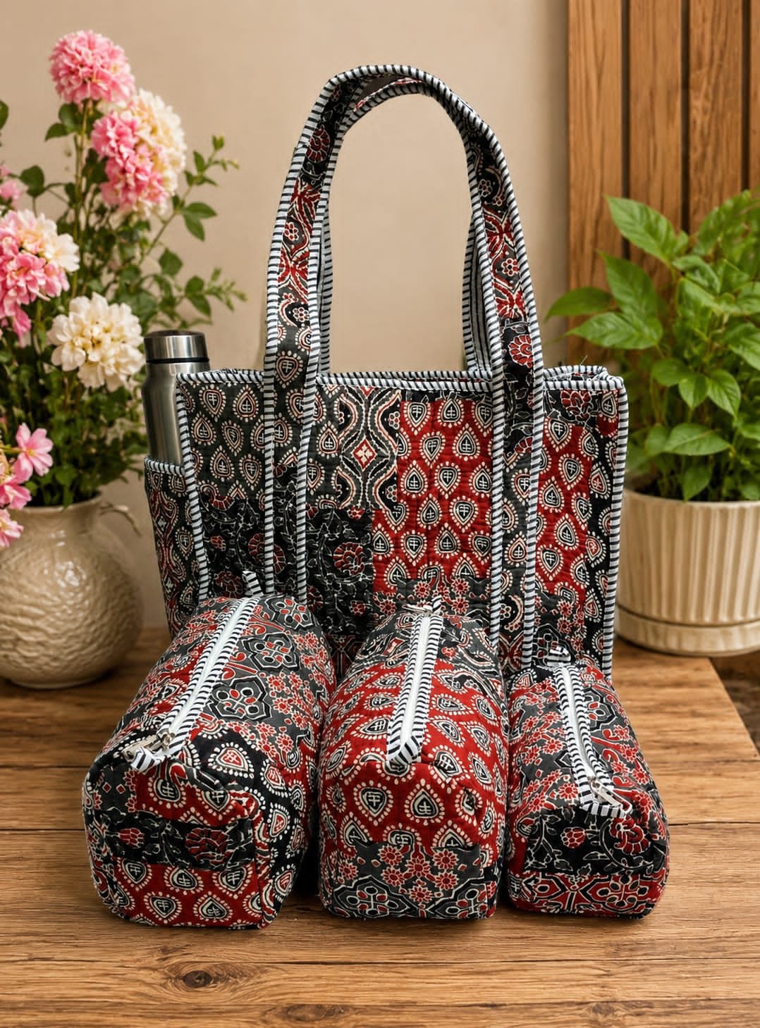 Cotton Printed Quilted Bag Combo