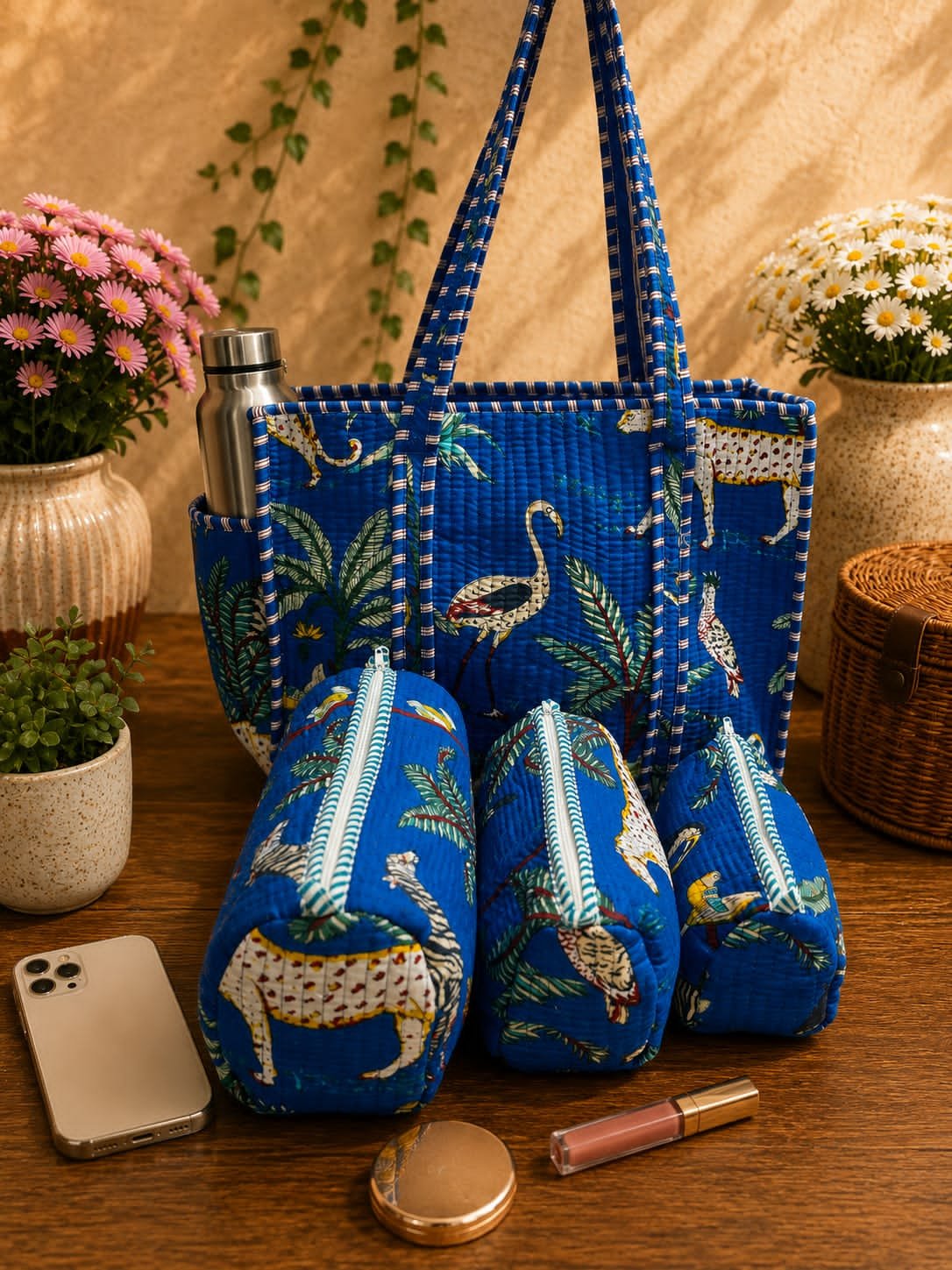 Cotton Printed Quilted Bag Combo