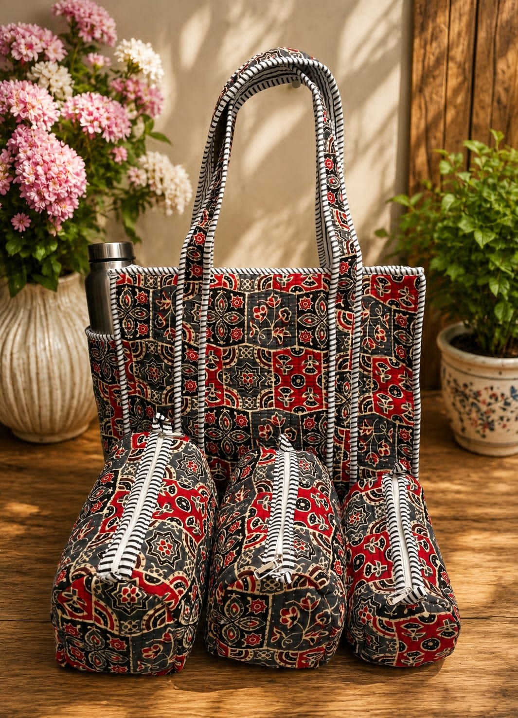 Cotton Printed Quilted Bag Combo