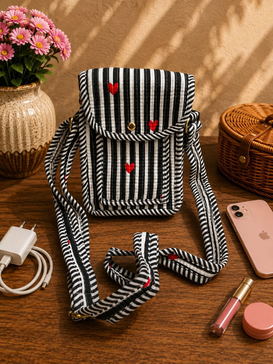 Cotton Printed Quilted Mobile Sling Bag