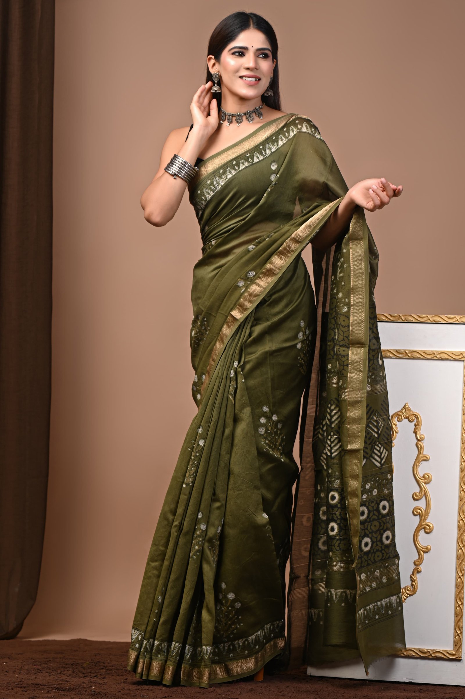 Maheshwari Hand Block Printed Saree