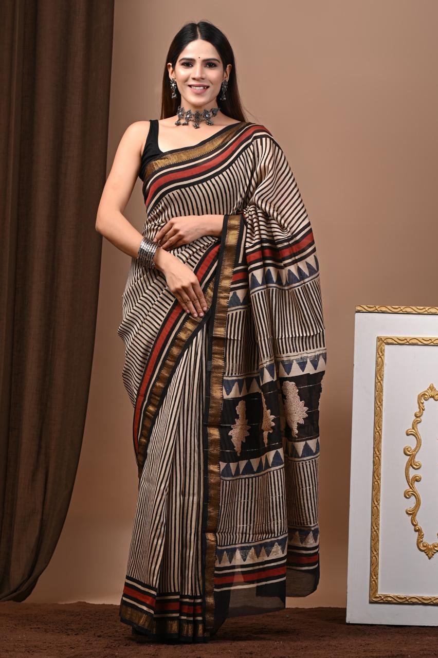 Maheshwari Hand Block Printed Saree