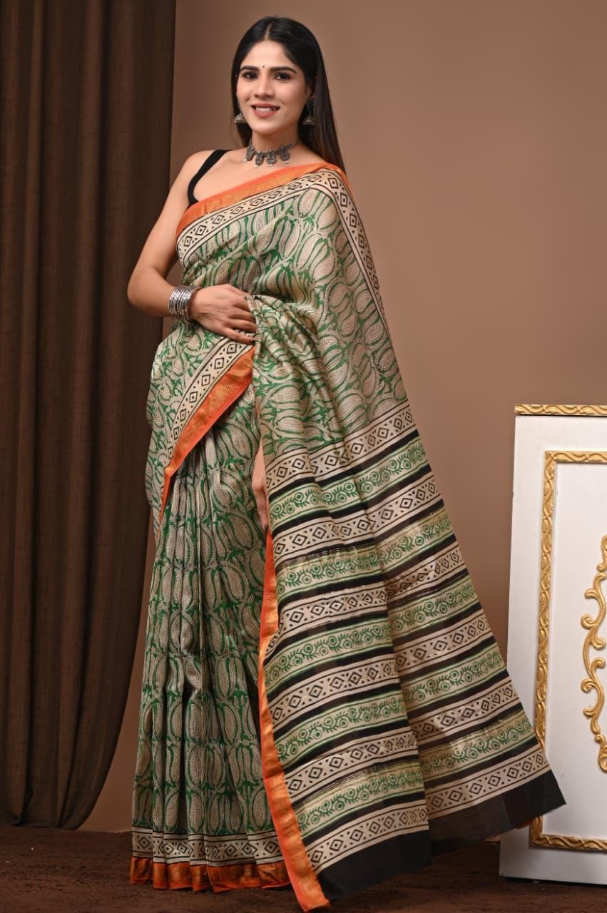Maheshwari Hand Block Printed Saree